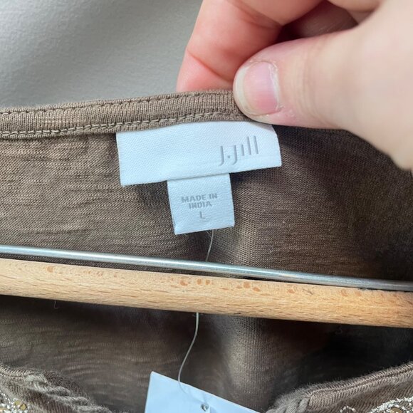 NEW J.Jill Shitake Brown Embroidered Sequined Cotton Dress L - Picture 5 of 6